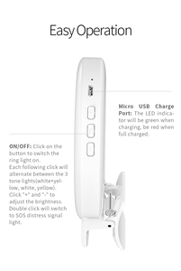Anneau lumineux LED rechargeable 60 LED KD1835-C1125 pour téléphone, ordinateur portable et <span class=keywords><strong>tablette</strong></span>, 3 modèles, 3500-8500K, 5 niveaux de luminosité, fixation clip ABS, 500 mAh - Product Image 5