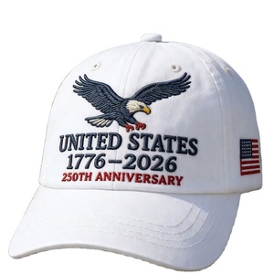 Casquette de baseball unisexe réglable à 6 panneaux en coton imperméable, style rétro délavé, avec logo frontal, pour adulte, édition 250e anniversaire US, transfrontalière - Product Image 1