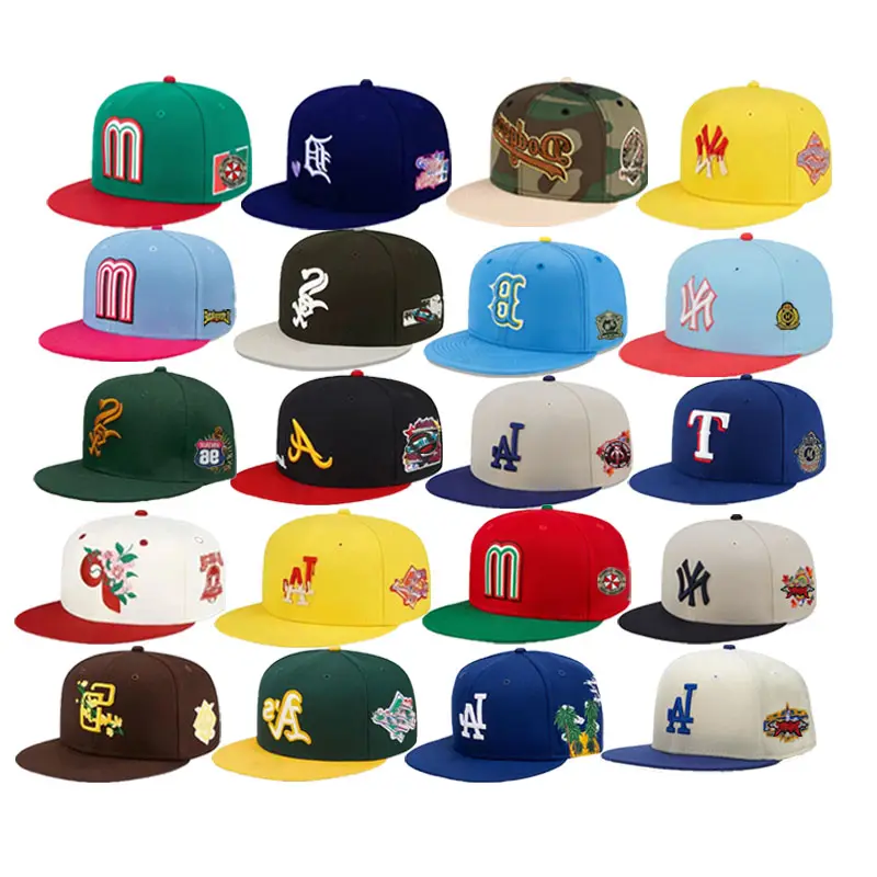2024จุด3D ปักด้านข้างหมวก Gorras ขอบแบนหมวกเบสบอลอเมริกันเพื่อให้พอดีกับหมวกทีม