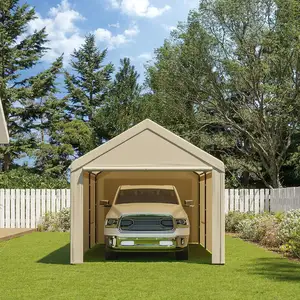 10' X 20' Car Storage Carport Garage Canopy Shelter Tent With Sidewalls White Galvanized Poles For Carport