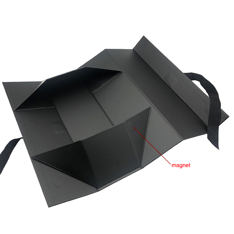 Custom luxury folding black cardboard foldable magnetic gift box with ribbon