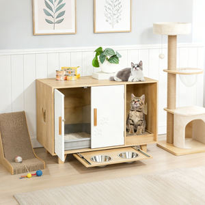 Mobilier pour <span class=keywords><strong>chat</strong></span> en bois écologique OEM avec bac à litière dissimulé et station d'alimentation, pour intérieur - Product Image 1
