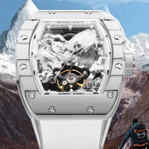 BG9002 Watch Men Carbon Fiber Men Skeleton Full <b>Automatic</b> Mechanical Watch Fashion Light Luxury Barrel <b>Wristwatch</b> - Product Image 2