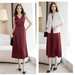 V-neck Sleeveless Satin Dress Sheath Silhouette Solid Color Professional Career Wear For Women - Product Image 1