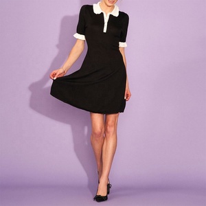 Comprar vestidos negros Cuello blanco Botones de perlas de imitación Puños acampanados <span class=keywords><strong>Black</strong></span> <span class=keywords><strong>Friday</strong></span> Special Vestido Polo de manga corta de algodón para mujer - Product Image 4