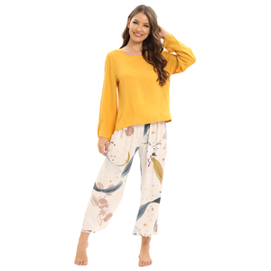Ensemble de pyjama en rayonne à manches longues pour femmes, vêtements décontractés pour la maison, tenue de nuit - Product Image 1