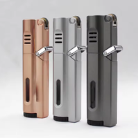 Briquet gonflable personnalisé à trois feux avec meule à flamme directe Briquet à jet de butane à l'épreuve du vent Torche à gaz rechargeable