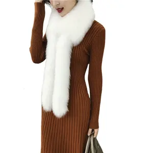 Fashion Women Winter Fox Fur Scarf With tails Fox Fur Collar
