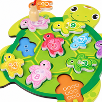 Papan Puzzle Permainan Memancing Magnetik Kayu dengan Katak Dinosaurus, Magnet Ikan, Set Mainan Edukasi Sensorik untuk Balita