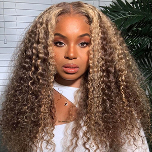 Perruques Lace Front <span class=keywords><strong>Cheveux</strong></span> Humains Bruts Bouclés Longue Durée Couleur <span class=keywords><strong>Blond</strong></span> Mèches 4/27 Sans Colle Avec <span class=keywords><strong>Frange</strong></span> - Product Image 5