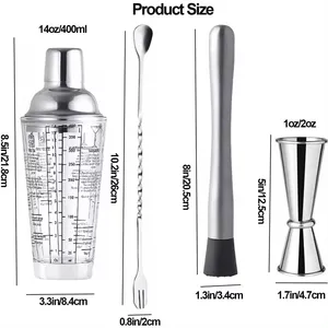 Professionale Mixer bottiglia Shaker tazza per bere Mixer prezzo di fabbrica in acciaio inox 304 vetro argento Set Bar Shaker