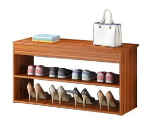 热销批发多功能木质鞋架，带两个编织篮子，用于客厅家具套装