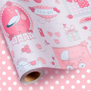 Papel de regalo para cumpleaños de niños, baby shower, para niñas, con diseño de caballo y grulla de dibujos animados, impresión a doble cara, personalizable. - Product Image 2