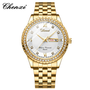 CHENXI 8215 Montre <span class=keywords><strong>Couple</strong></span> Double Calendrier Lumineuse Or Diamant Bracelet Acier Inoxydable Quartz Vente Chaude Transfrontalière - Product Image 1