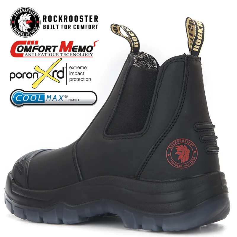 Steel Toe Welder boot Mens Work Shoes Black Leather mens boots arm Safty Shoes Pull On Footwear ROCKROOSTER Work Safty boots