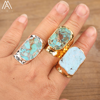Bagues en turquoise naturelle, perles d'howlite, bague plaquée or 18 carats et argent pour femmes et hommes, bijoux incroyables
