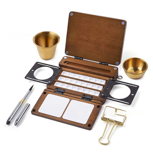 <span class=keywords><strong>Palette</strong></span> d'aquarelle de voyage XinyiArt, 24 compartiments, pliable, portable, <span class=keywords><strong>en</strong></span> <span class=keywords><strong>bois</strong></span> de noyer, avec pinceau, clip et gobelet pour le <span class=keywords><strong>dessin</strong></span> - Product Image 6