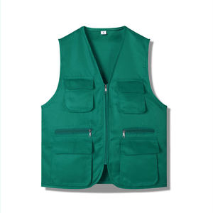 Gilet en toile multi-poches pour homme, col en V, fermeture éclair, couleur unie, style décontracté, respirant, pour le printemps - Product Image 4