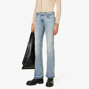 Femmes Confort Stretch Hight Taille Denim sur-Tendance Petite Flare Pantalon Pleine Longueur à La Cheville Denim Pantalon