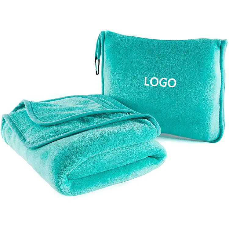 Custom design 10 colors portable 2 in 1 plush travel pillow blanket with zipper