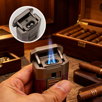 Briquet torche à arc 2 flammes OEM 4-en-1 en métal, portable, coupe-vent, rechargeable au butane, avec poinçon et aiguille, accessoires pour cigares