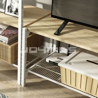 Étagères et supports modulaires en métal pour téléviseur avec étagères métalliques réglables et panneaux en bois pour le rangement dans le salon