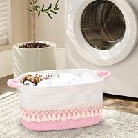 KUYUE Grand panier de rangement pliable, étagères, corde de coton bohème, pompon lourd, organisateur en forme de cube, bacs, panier à linge pour bébé.