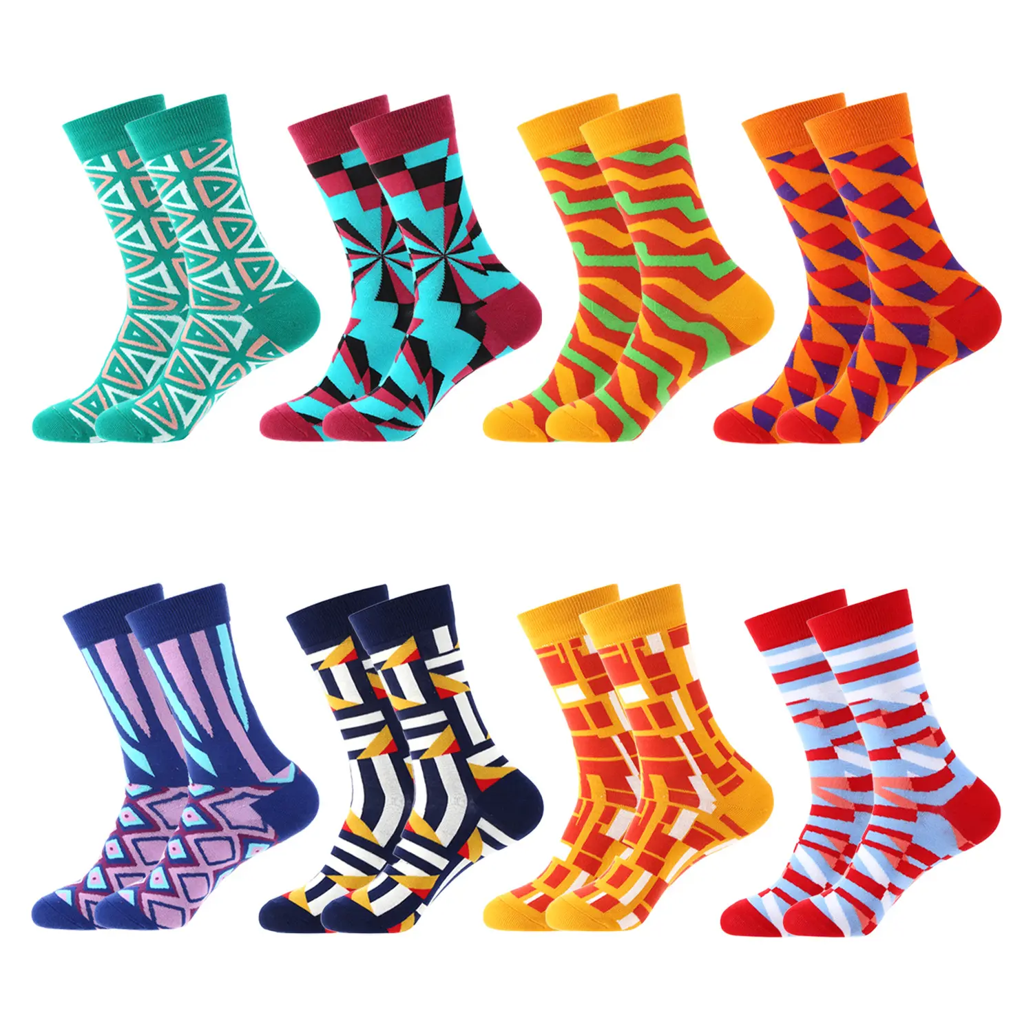 2023 New Geometric Men Socks Fashion Happiness Socks Custom Made Colorful Cotton Cool Bright Colored Mens Dress Socks