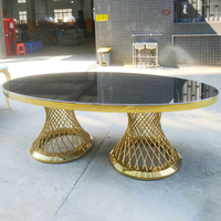 Table de salle à manger ovale en verre et acier inoxydable de luxe pour banquet de mariage, ensemble de table à manger noire avec 8 sièges