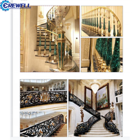 Luxuriöses Innen-Treppengeländer aus Aluminium mit Handlauf und Balustrade in K-Gold-Ausführung, Crewell CWSP300, 5 Jahre Garantie