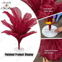 Grande fleur sculpturale géante en tissu ANNIELU, centre de table bordeaux en organza artificiel pour mariage, fête, scène, vitrine
