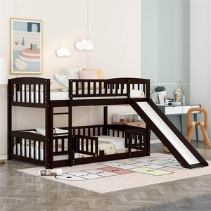 Niños Niñas Adolescentes Niño Litera baja con tobogán Twin Over Twin Literas para niños Niños pequeños Camas de piso de madera Marco con rieles