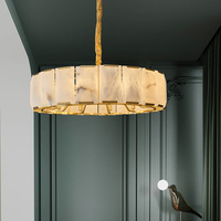 Lustre élégant en marbre d'albâtre naturel, rond, pour entrée de villa, salle d'exposition, éclairage intérieur, salle de banquet, escalier