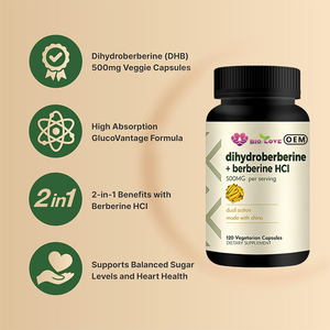 Dihydroberbérine Berbérine HCI <span class=keywords><strong>Capsules</strong></span> 120Caps 500mg Équilibre du sucre Soutien cardiaque Complément alimentaire Vente directe d'usine Vente chaude OEM - Product Image 3