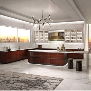 Modèle d'îlot central personnalisé, design en marbre, pierre frittée, chambre d'hôtel, cuisine moderne, armoire - Product Image 3