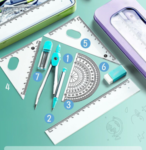 חם מוכר באיכות גבוהה 7 יח'\סט סטודנט מצפן סרגל סט בית הספר מספק מתמטיקה סט ציוד נייר - Product Image 2