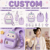 Porte-cartes PVC personnalisé ODM en peluche, jouet en peluche, mascotte, avec clip de lanière, motif quadrillé pastel doux, portefeuille d'identification, vente en gros premium
