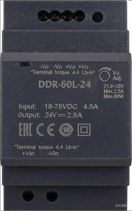 Alimentation à découpage DC-DC DDR-60L-24, entrée 18-75VDC, sortie 24V 2.5A, montage sur rail DIN industriel - Product Image 3