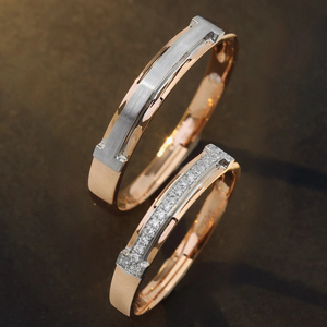 H & F perhiasan cincin pernikahan, cincin emas untuk Wom AU750 berlian alami emas putih <span class=keywords><strong>Set</strong></span> cincin pernikahan untuk pria dan wanita - Product Image 2