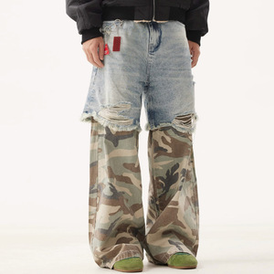 <span class=keywords><strong>Jeans</strong></span> de Alta Qualidade Pesado Pesado Longo Perna Larga Designer Afligido Denim Pant Homens Baggy Cargo Hip Hop <span class=keywords><strong>Camo</strong></span> Calças - Product Image 5