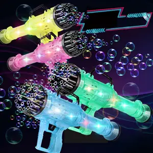 2023 nueva llegada 21 agujeros automático Gatling burbuja ametralladora juguetes coloridos luz al aire libre juguetes eléctricos jabón pistola de burbujas para niños