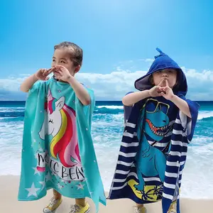 Wholesale Kids Hooded Beach Towel Soft Comfortable Microfiber Toddler Hooded Towel Poncho For Kids 2-8 Years Old