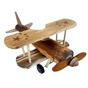 飞机螺旋桨飞机木制迷你双飞机模型雕塑飞机装饰复古装饰