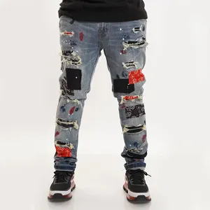 DiZNEW Factory Custom Formal Jeans For Zipper Loose Ripped Men Distressed Jeans For Men Casual Jeans For Men Straight