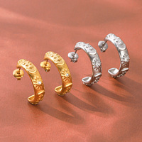 Pendientes de tuerca en forma de C con circonitas de estrella, luna y sol, de acero inoxidable pulido antideslustre, a la moda, para mujer