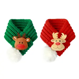 Hot sale autumn winter new design solid color cartoon applique Christmas New Year woolen pet red scarf dog cat bib