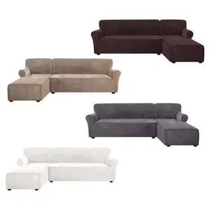 Эластичный чехол для дивана L-образной формы, всесезонный секционный чехол большого размера для дивана, бархатный чехол для дивана L-образной формы с угловым сиденьем