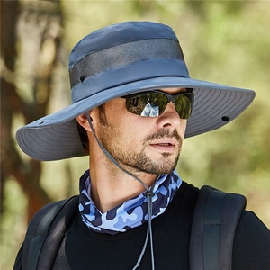 NUEVO Verano Venta al por mayor <span class=keywords><strong>Big</strong></span> Brim Cooling <span class=keywords><strong>Men</strong></span> Fisherman Plain Outdoor Hat Sombreros de cubo de secado rápido con cuerda - Product Image 3
