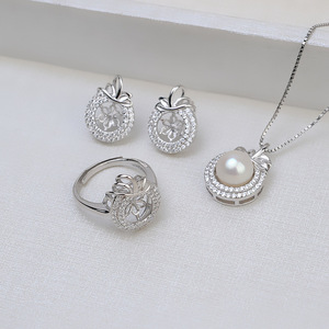 S925 Silver DIY Accessory Women's Fine <b>Jewelry</b> <b>Set</b> with Personalized <b>Pearl</b> Headpiece Ear Nail & Pendant Hollow Holder 1306 - Product Image 2