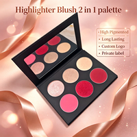 Palette de fard à joues et d'enlumineur DIY à 6 couleurs, étiquette privée, logo personnalisé, haute pigmentation, vegan, poudre waterproof